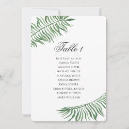 Carte des sièges mariages tropicaux feuilles verts