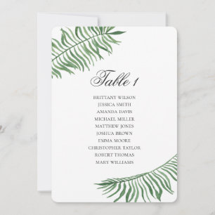 Carte des sièges mariages tropicaux feuilles verts