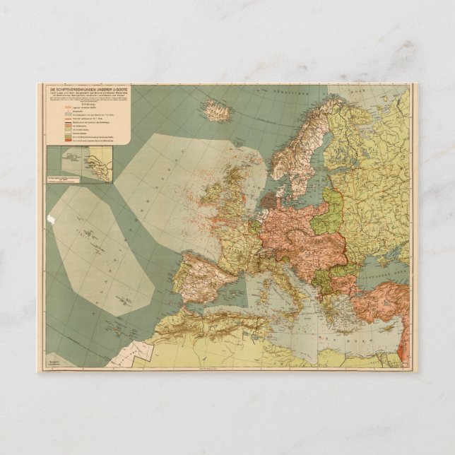 Carte des sous-marins allemands de la Première Gue (Devant)