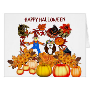 Carte des symboles Halloween Foliage Citrouille au