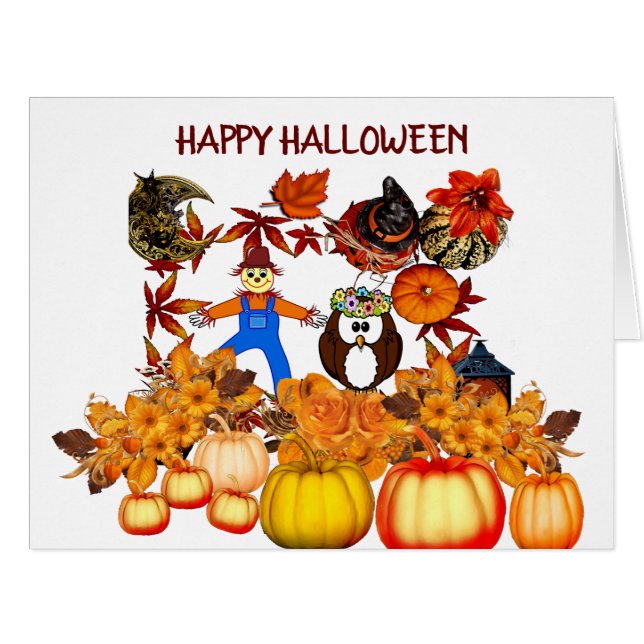 Carte des symboles Halloween Foliage Citrouille au (Devant horizontal)
