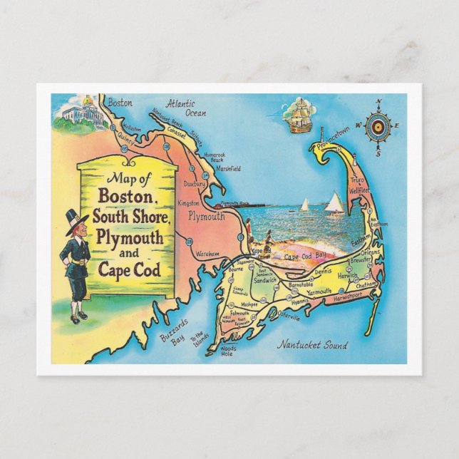 Carte des villes du Massachusetts vintage (Devant)