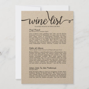 Carte des vins de papier d'emballage