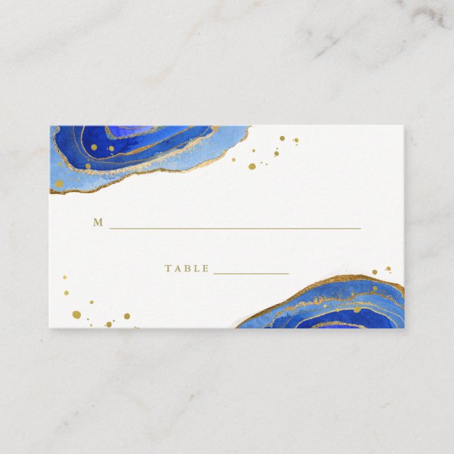 Carte d'escorte Mariage Aquarelle bleu et or (Devant)