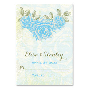 Carte d'escorte pliée vintage bleue rose mariage
