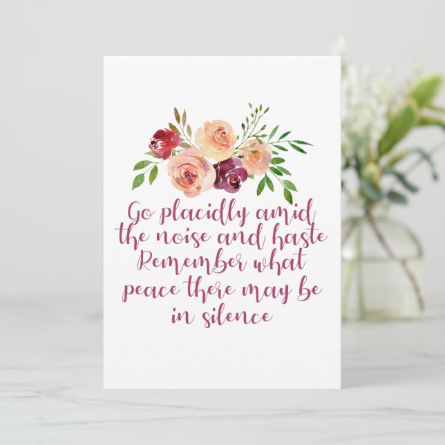 Carte Desiderata Poem Citation paisible Serene Florate C (Debout devant)