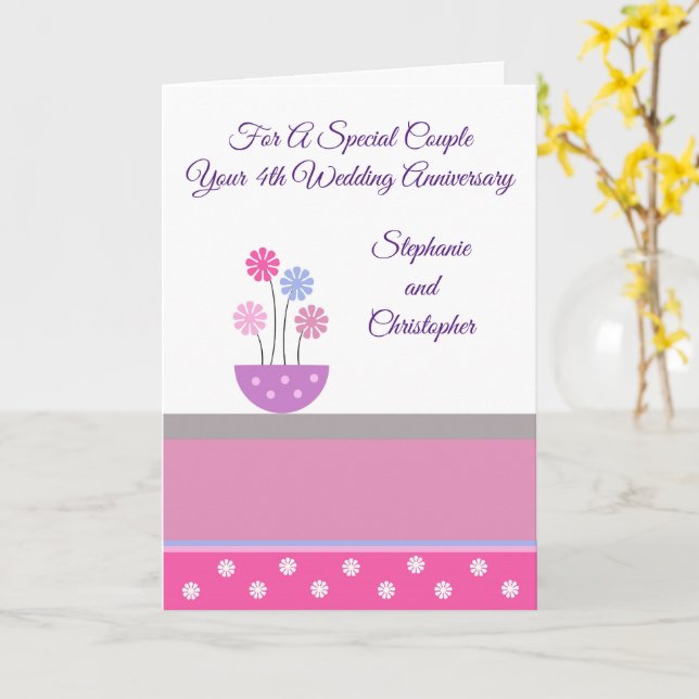 Carte Design floral 4e anniversaire Mariage personnalisé (Fleur jaune)