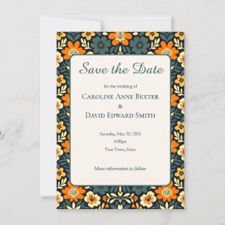 Carte Design floral moderne sarcelle et orange Enregistr