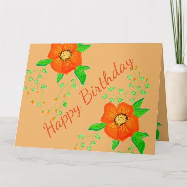 Carte Design floral orange vif (Devant)
