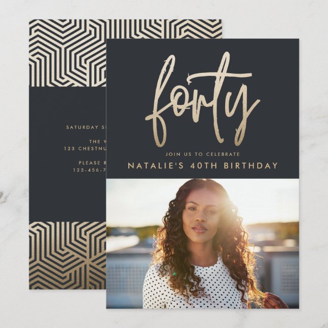 Carte Design moderne 40e anniversaire simple élégant scr (Devant / Derrière)