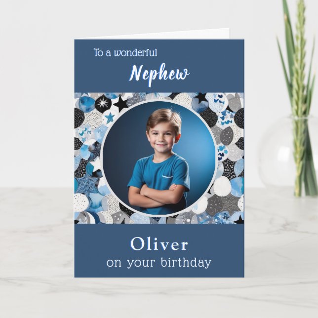 Carte Design moderne tendance 1 photo Nephew Anniversair (Devant)