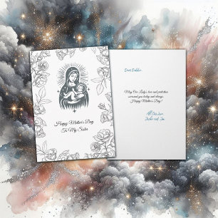Carte Design noir et blanc Vierge Marie Fête des Mères