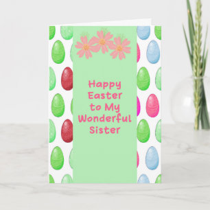 Carte Design Pâques vert pour votre soeur avec des oeufs
