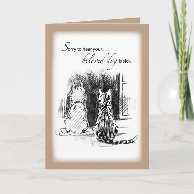 Carte Désolé d'entendre le chien est malade, chat et chi (Devant)