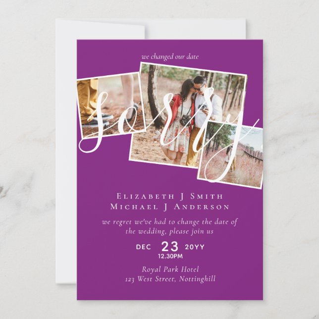 Carte DÉSOLÉ ! Remise du mariage Changement de date PHOT (Devant)
