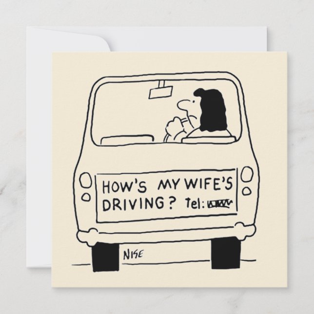 Carte Dessin amusant d'une femme conduisant une voiture (Devant)