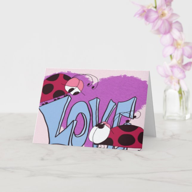 Carte Dessin animé d'amour de coccinelle adorable (Orchidée)