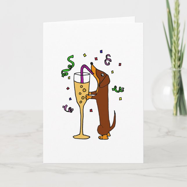 Carte Dessin animé de fête de chien teckel drôle (Devant)