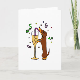 Carte Dessin animé de fête de chien teckel drôle