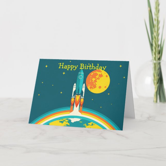 Carte Dessin animé de fusée spatiale mignonne (Devant)