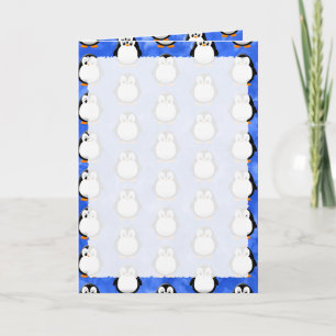 Carte Dessin animé de pingouin mignon aquarelle bleue