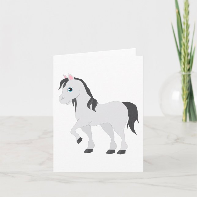 Carte Dessin animé d'un poney gris mignon, cheval fantai (Créateur téléchargé)