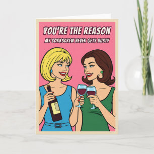 Carte Dessin animé Rétro Vintage Humour Vin Amie Art Pop
