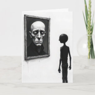 Carte Dessin au trait d'une figure fixant le portrait d'