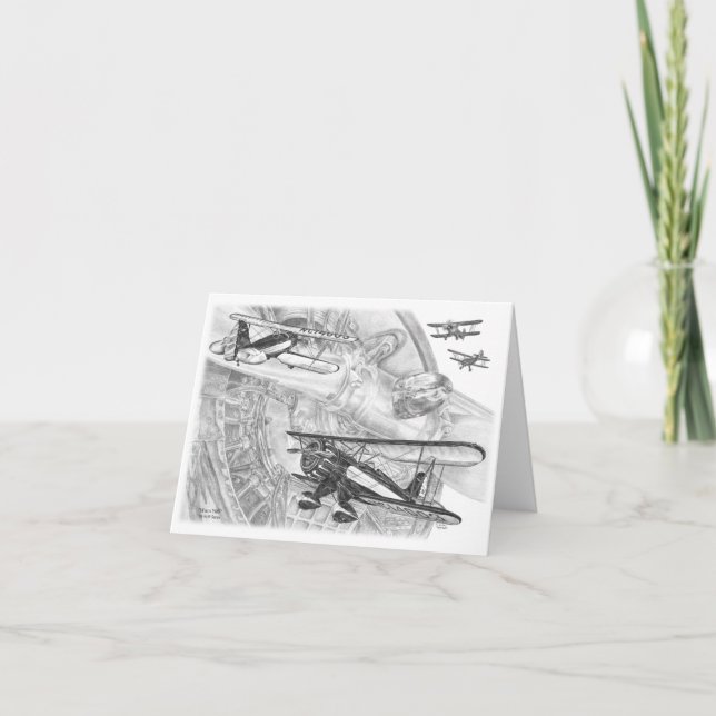 Carte Dessin de biplan de Waco YMF par le cygne de Kelli (Devant)