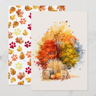 Carte Dessin de chien automnal à l'aquarelle - Golden Re