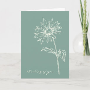 Carte Dessin de fleurs minimaliste Vert Pensée de vous