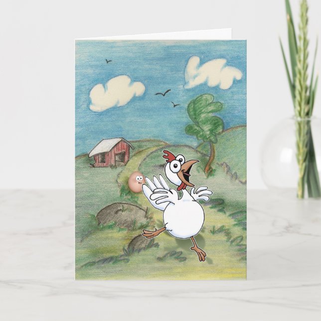 Carte Dessin de la Fête des Mères Poulet et Oeufs. (Devant)