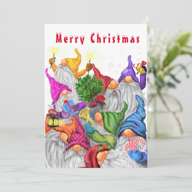 Carte Dessin de la fête Gnome de Noël Joyeux (Debout devant)