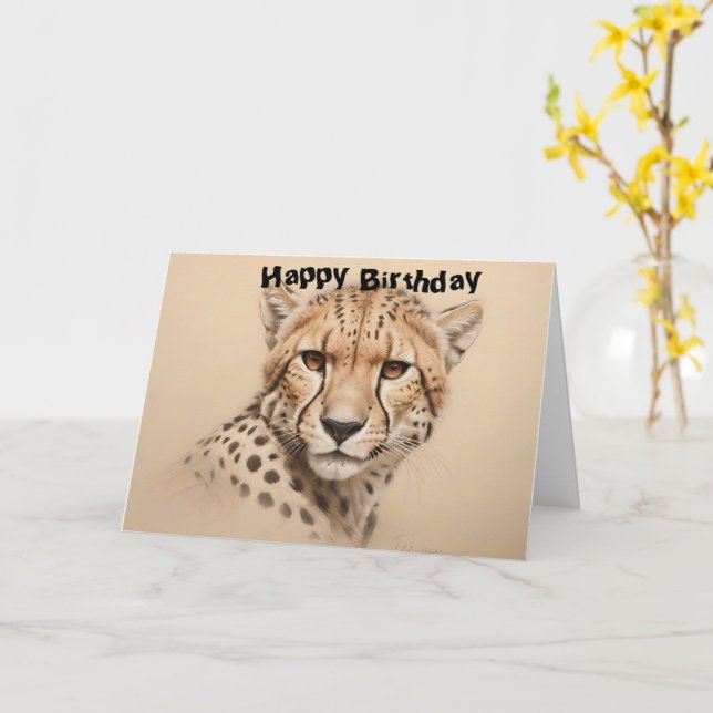 Carte Dessin de la tête de Cheetah anniversaire (Fleur jaune)