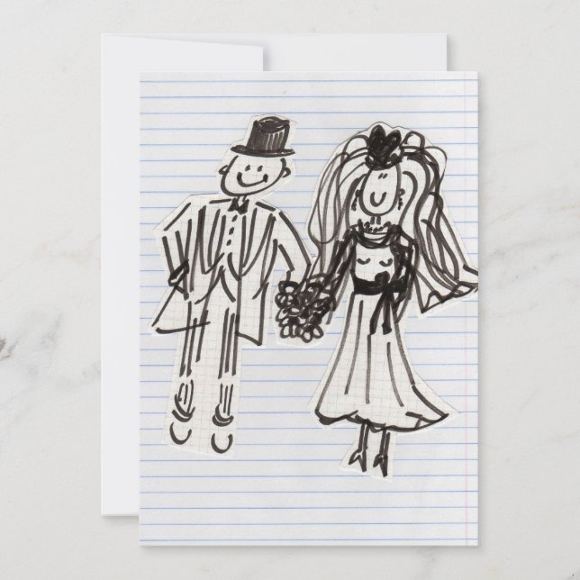 CARTE DESSIN DE MARIAGE MARIÉE ET MARI (Devant)