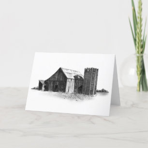 CARTE DESSIN DE PENCILE : VIEUX BARN, SILO : RÉALISME