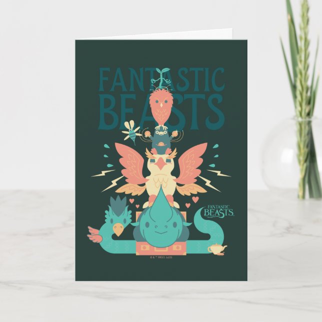 Carte Dessin Des Bêtes Fantastiques Émergent De Suitcase (Devant)