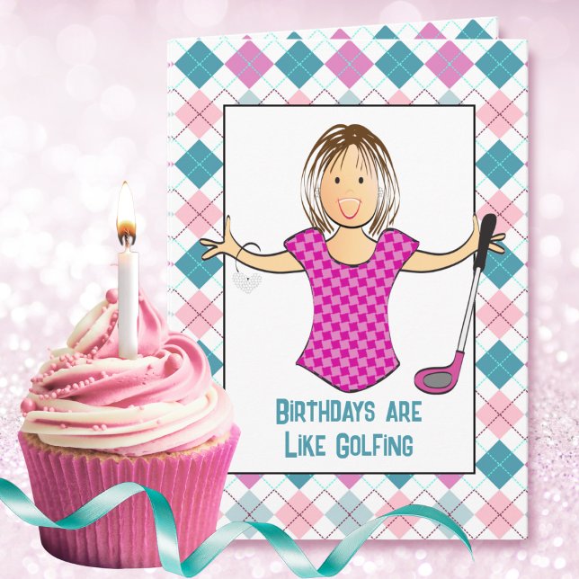 Carte Dessin Drôle Femme De Golf Dit Anniversaire (Créateur téléchargé)