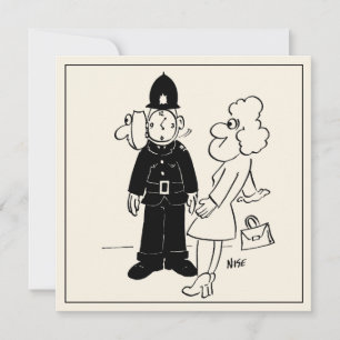 Carte Dessin du policier qui a un visage d'horloge.
