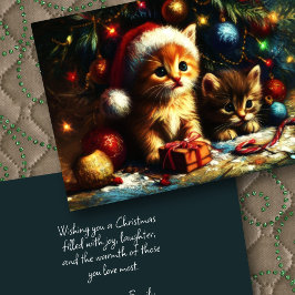 Carte Dessin dur Pastel Noël Deux chatons