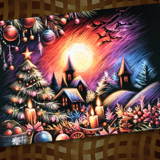 Carte Dessin dur Pastel Scène de Noël (Créateur téléchargé)