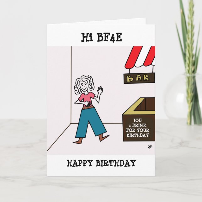 Carte Dessin Femme à Bar IOU - BF4E Joyeux anniversaire (Devant)