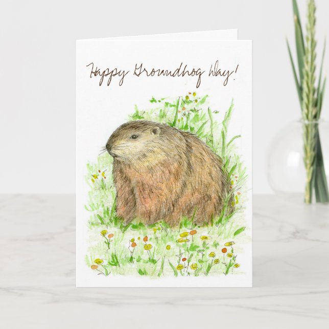 Carte Dessin heureux de marmotte d'Amérique de jour de (Devant)