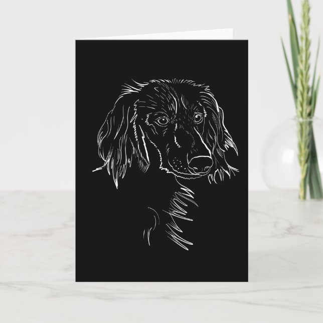 Carte Dessin long Haied Dachshund Chien (Devant)