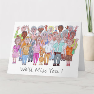 Carte Dessin montrant des gens tristes saluant au revoir