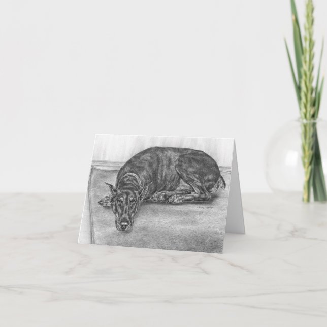 Carte Dessin somnolent de chien de Pinscher de dobermann (Devant)