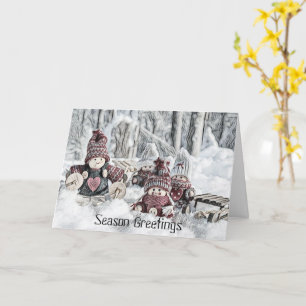 Carte Dessin vintage de Gnomes dans la neige