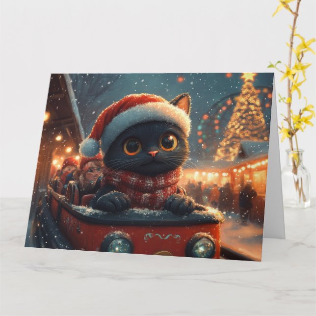 Carte Dessous de verre noir à rouleaux de chat Noël (Fleur jaune)