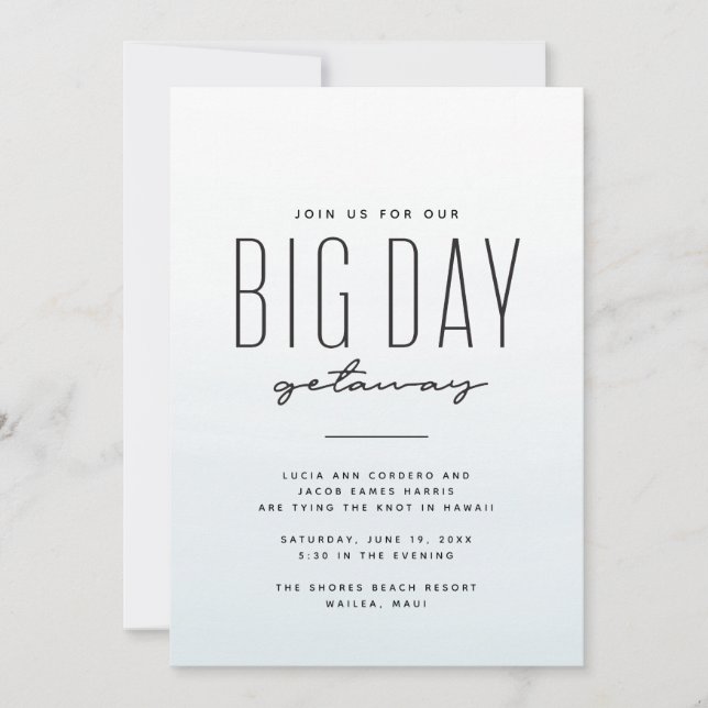 Carte Destination mariage bleu aquarelle (Devant)