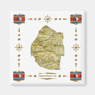 Carte d'Eswatini + Magnet des drapeaux